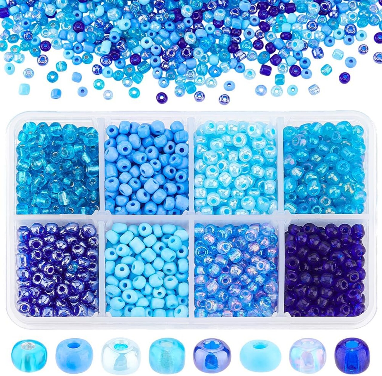 1900 Pcs 4mm Seed Beads Pony Beads Blue Beads Glass Seed Beads Waist Beads 8 Colors Winter Beads Spacer Czech Beads